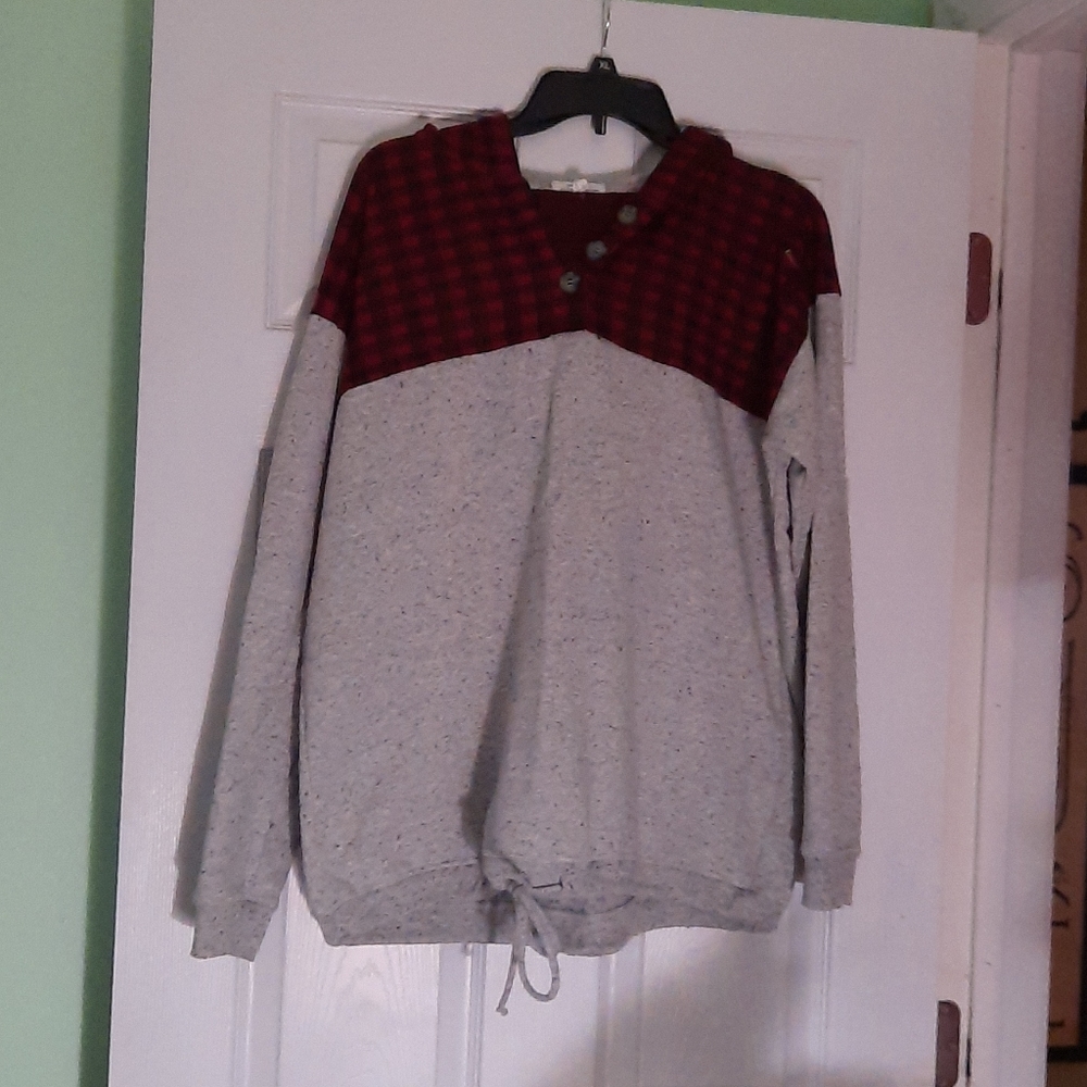 1 X buffo plaid front tie hoodie